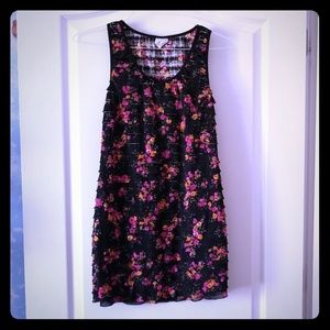 FREE PEOPLE BLACK FLORAL RUFFLE TIER DRESS